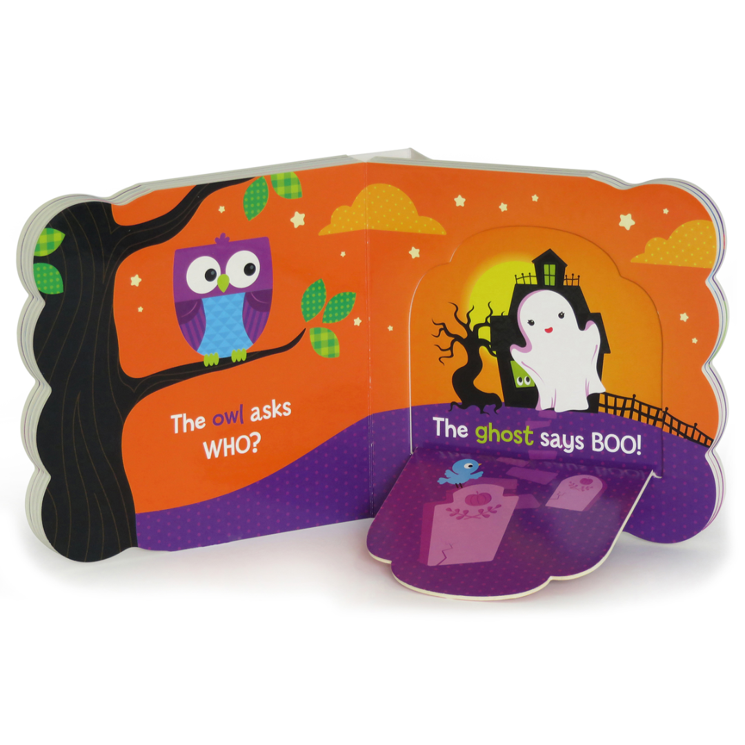 inside of board book where you can see a lift open flap with a ghost inside