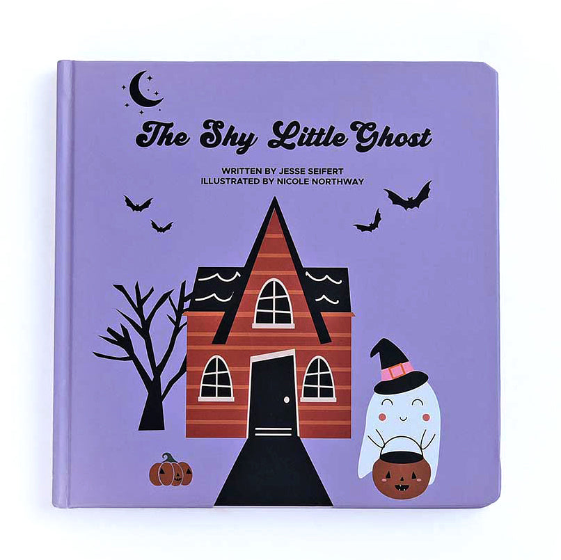 the "Shy Little Ghost" board book. written by Jesse Seifert. illustrated by Nicole Northway.