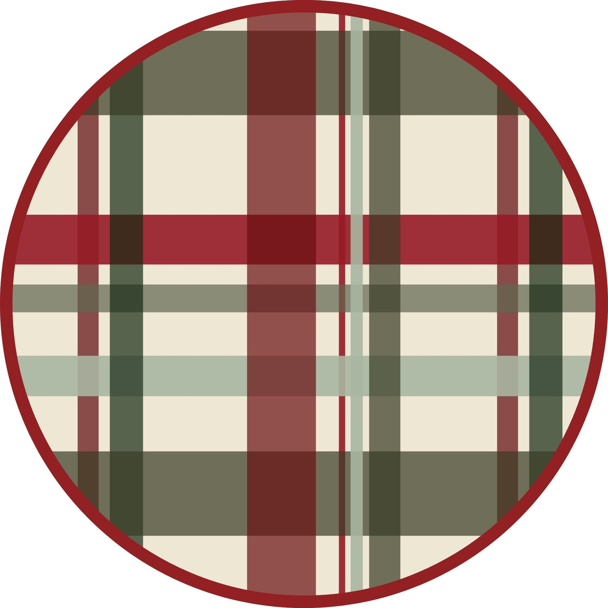 Close-up of Holiday Plaid fabric pattern featuring festive red, green, and cream plaid.