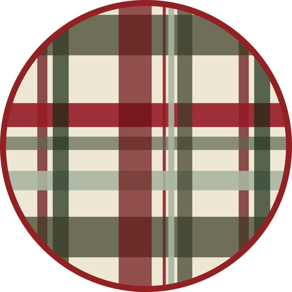 Close-up of Holiday Plaid fabric pattern featuring festive red, green, and cream plaid.