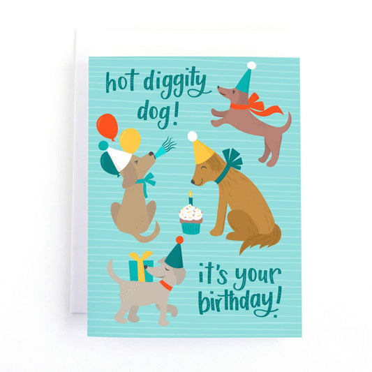 birthday card with dogs on the front and it says hot diggity dog its your birthday