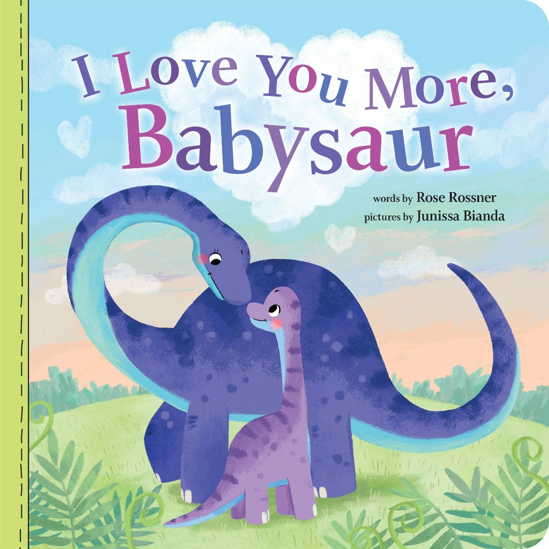 Purple and green board book with dinosaurs on the cover