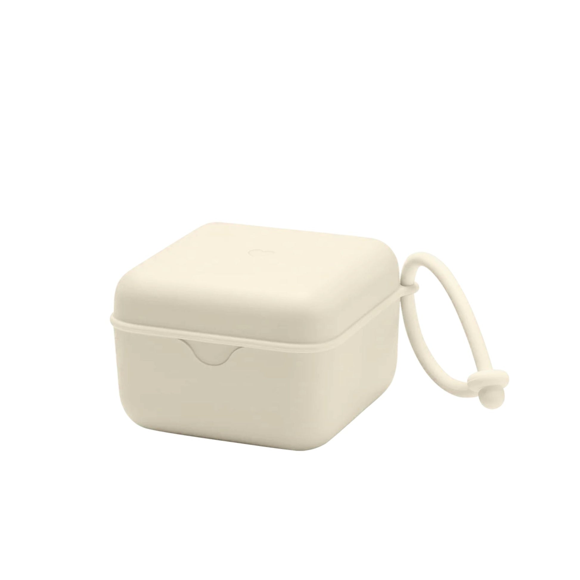 Beige square container with a lid and handle on a white background