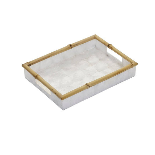 decorative ivory tray with bamboo trim