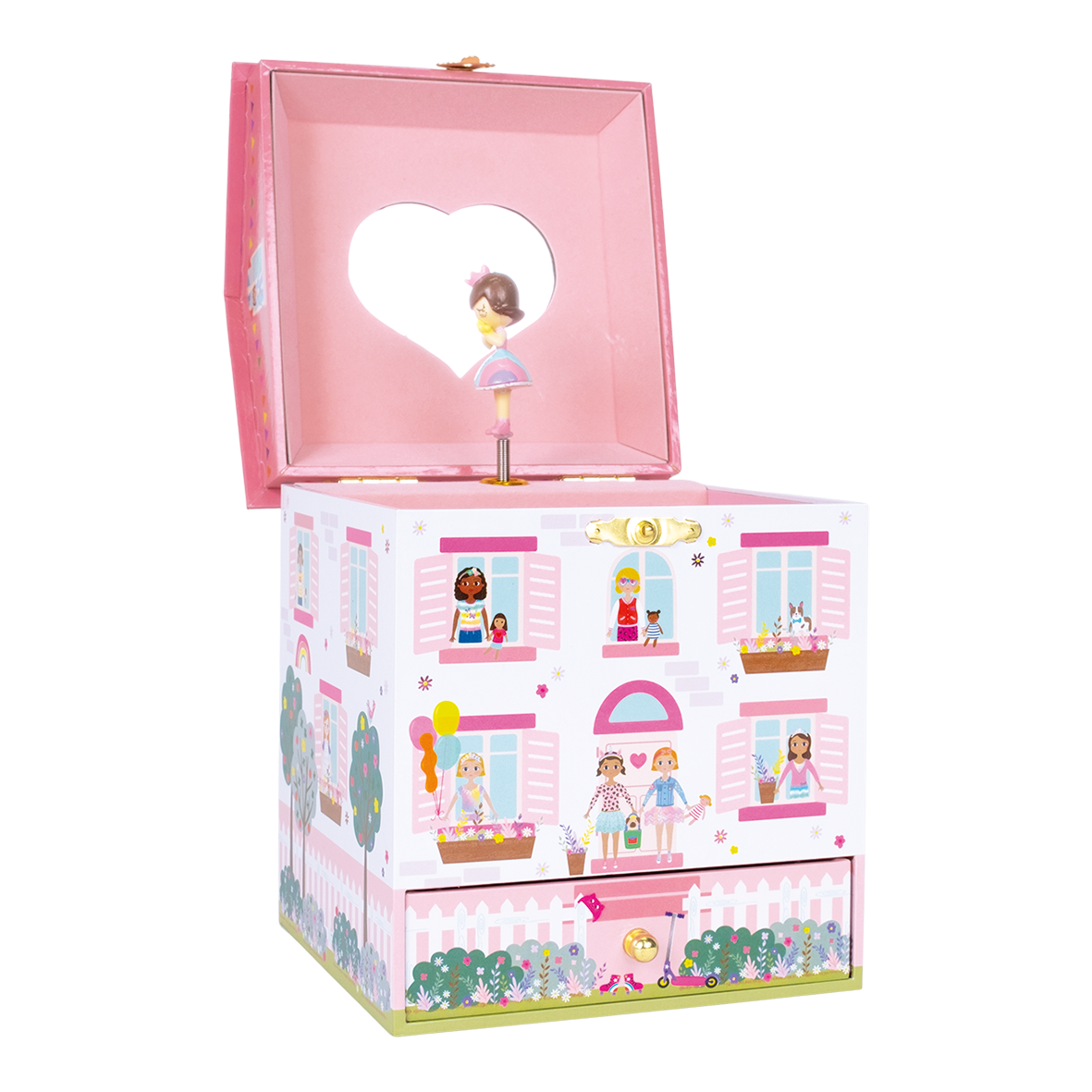 Decorative jewelry box with a ballerina design on a white background