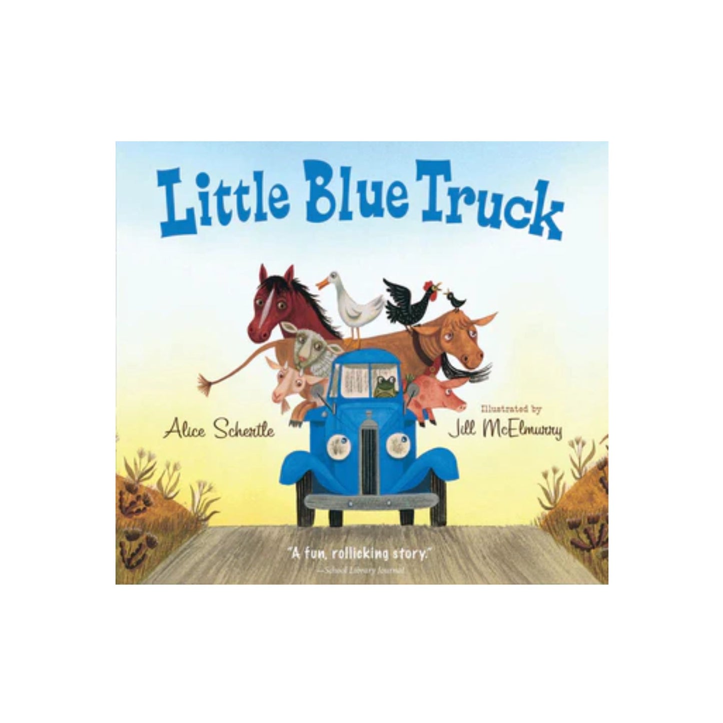 Book cover of 'Little Blue Truck' with a blue truck and animals on a white background