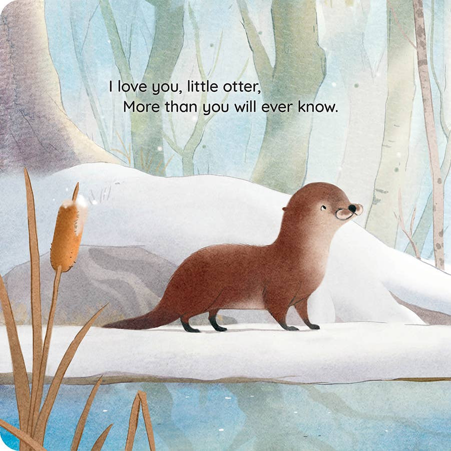Illustration of an otter in a snowy landscape with text
