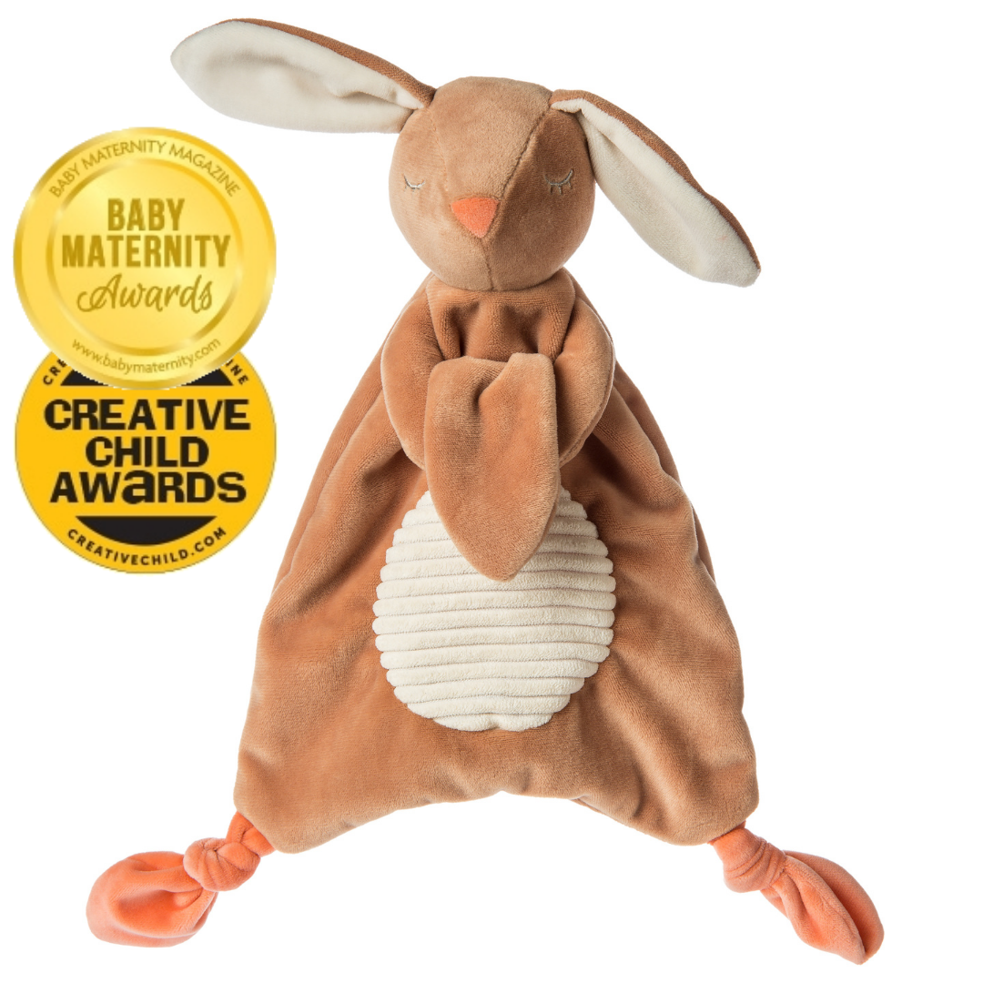 brown bunny shaped lovey toy for babies