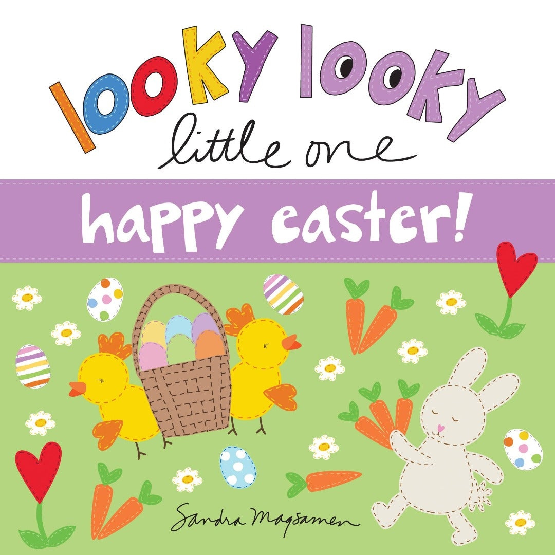 Colorful Easter book with a bunny, eggs, and chicks
