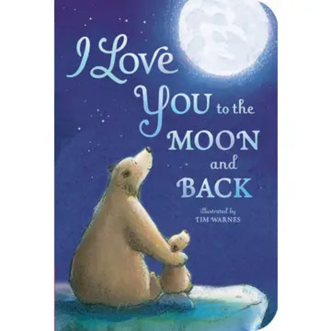 book with a baby bear and their parent sitting looking at the moon