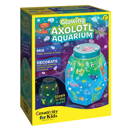 Glowing Axolotl Aquarium kit packaging with colorful design and text.