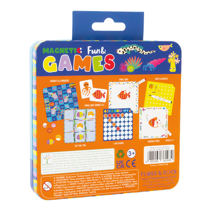 Packaging of Magnetic Fun & Games with colorful design and images of game pieces.