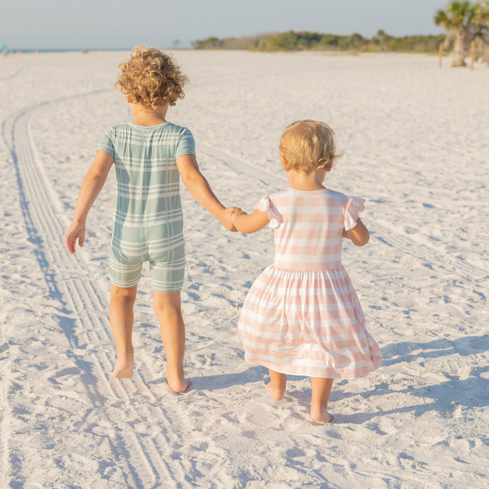 Pink Gingham Short Sleeve Bamboo Twirl Dress Emerson and Friends — free download