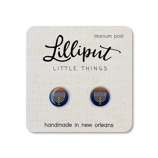 hanukkah themed earrings with menorah design