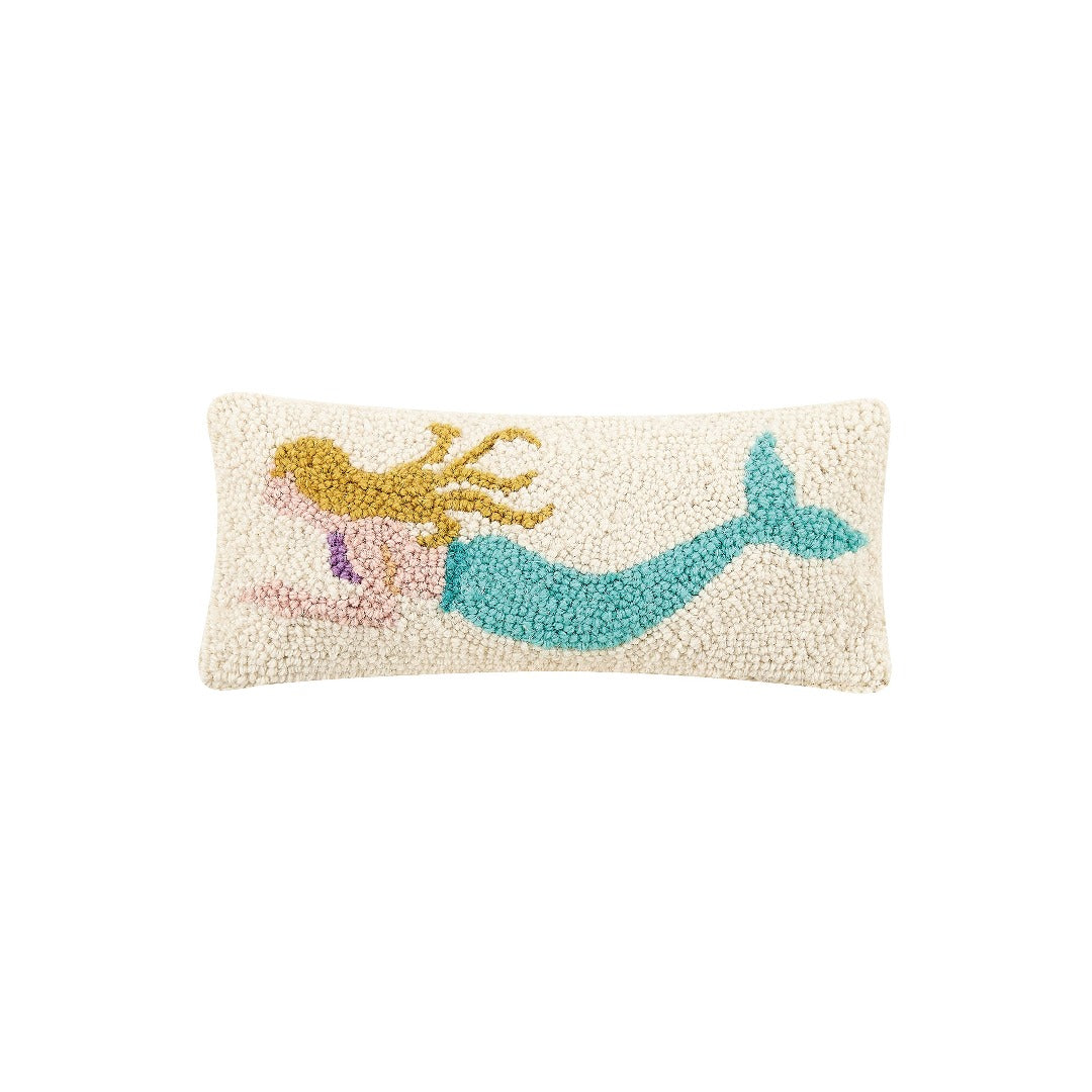 Pillow with blue and gold mermaid design