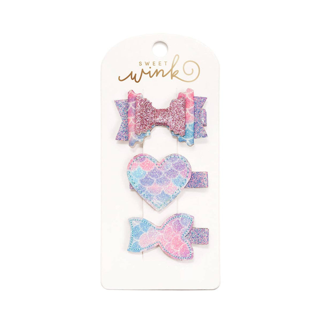 3 mermaid themed hair clips