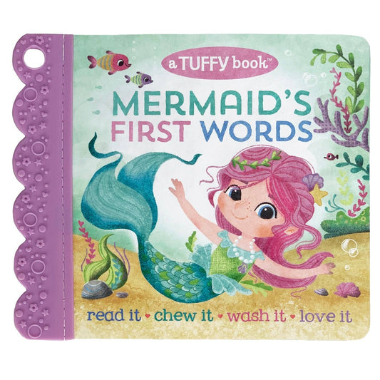 Multi-colored mermaid in an underwater scene on a board book