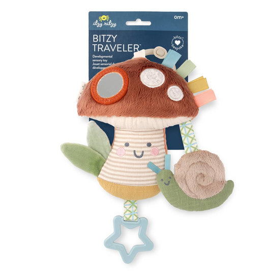 Baby toy with a plush mushroom and a silicone star on the bottom