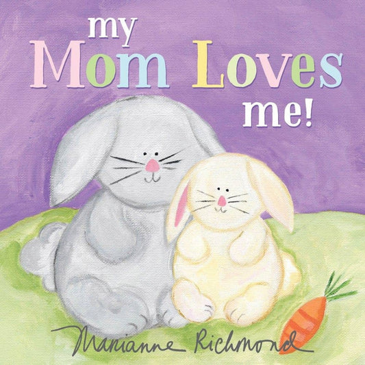 Purple and green board book with two rabbits and a carrot on the cover
