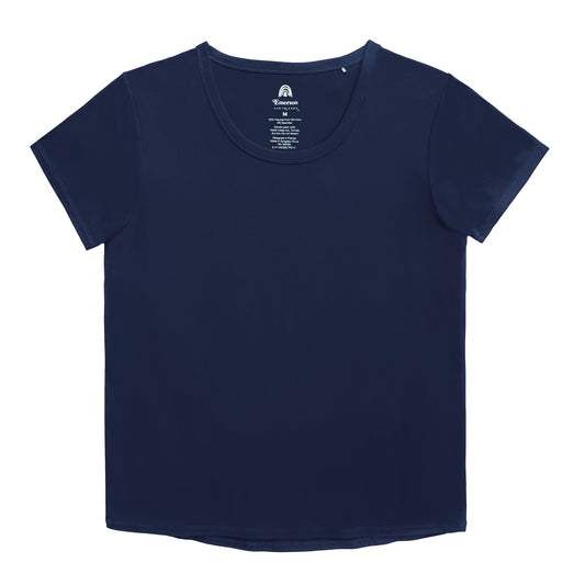 Navy blue t-shirt on a white background