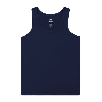 Navy blue tank top on a white background
