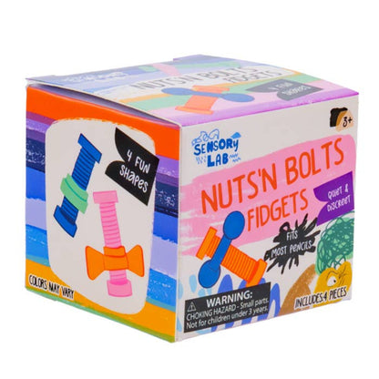 little cube shaped box with nuts n bolts shaped fidget toys inside