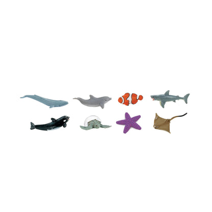 Collection of toy sea creatures on a white background