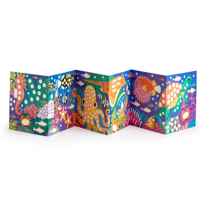 Colorful children's book with ocean-themed illustrations on a white background