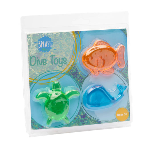 pack of 3 dive toys, one fish, one turtle, and one whale