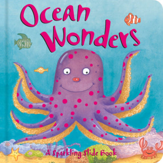 Blue board book with a purple octopus in a multi-colored underwater scene