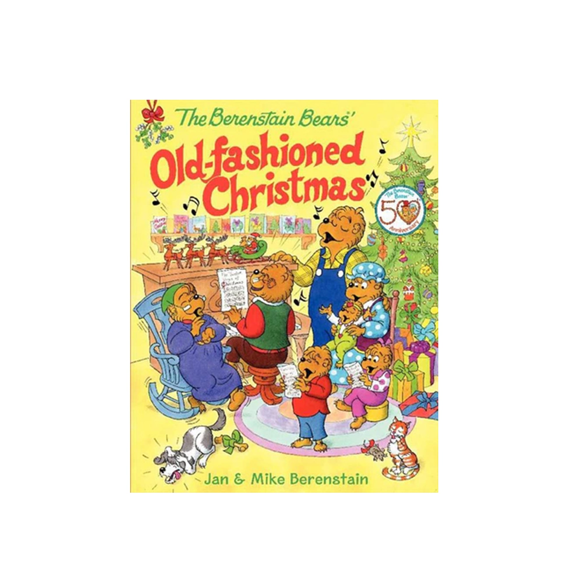 Book cover of 'The Berenstain Bears' Old-Fashioned Christmas' with colorful illustration of bears around a Christmas tree.