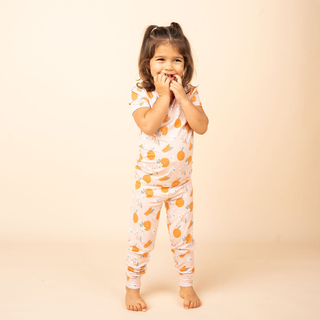 Freshly Squeezed Two-Piece Bamboo Short Sleeve Kids Pajama Pants Set