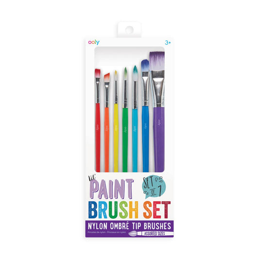 set of 7 rainbow colored paint brushes