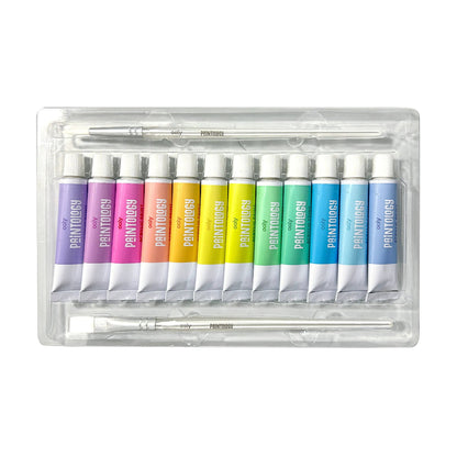 12 colors of paintology acrylic paints with 2 paint brushes