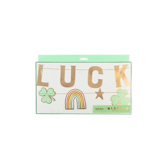 felling lucky banner with rainbows and clovers