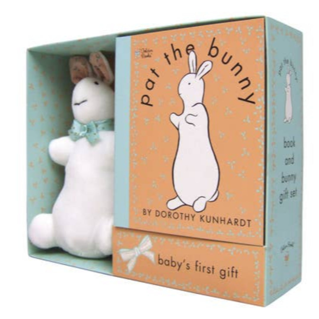 pat the bunny book with a stuffed bunny plush in a gift box