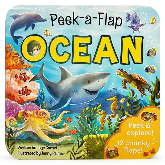 Multi-colored board book with various ocean animals
