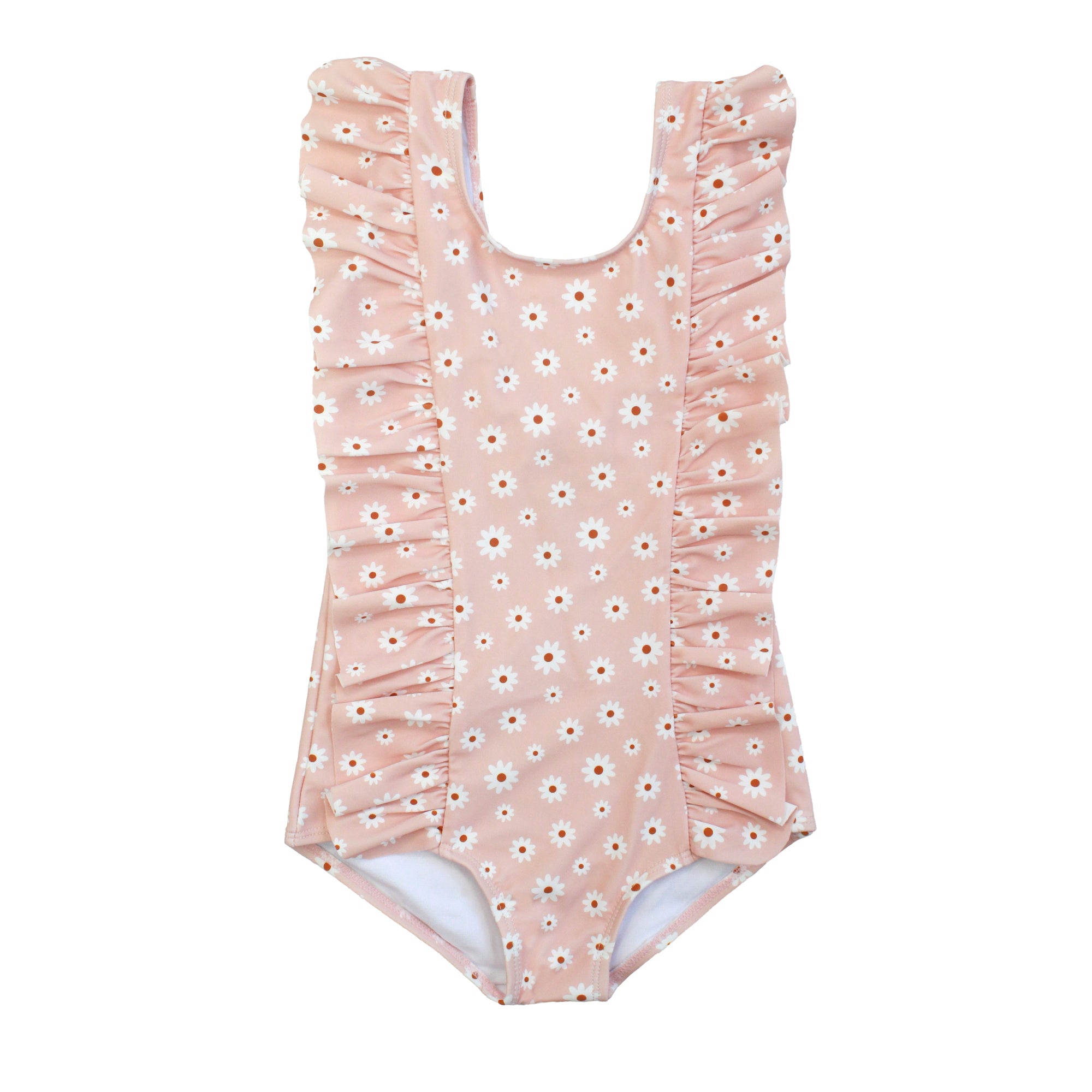 Pink Daisy Ruffle Front One Piece Girls Swimsuit – Emerson and Friends
