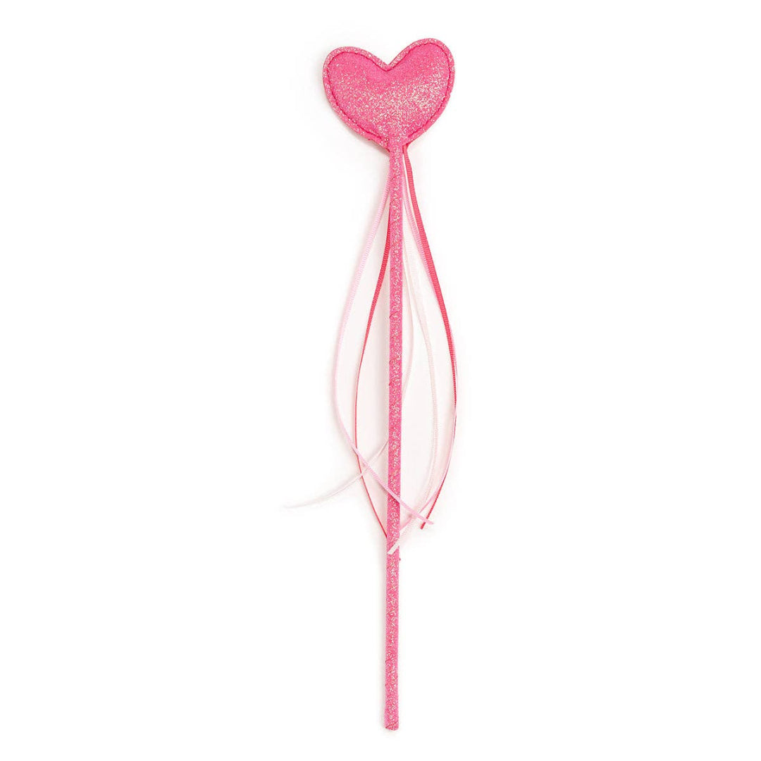 pink glittery wand with a heart on the top and streamers hanging down