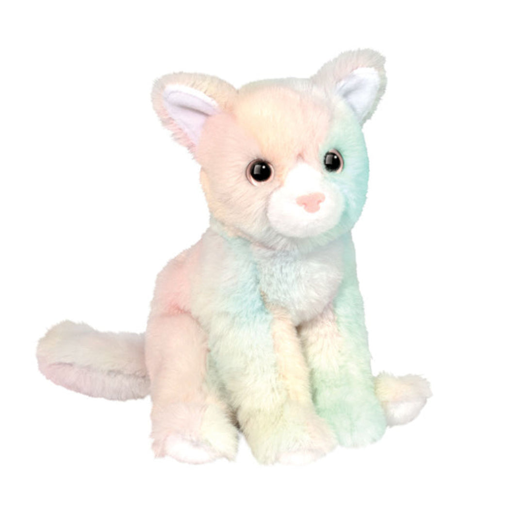 pastel multicolored stuffed cat toy