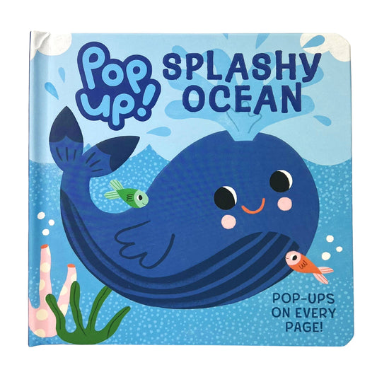 Children's book titled 'Splashy Ocean' with a whale illustration on a blue background.