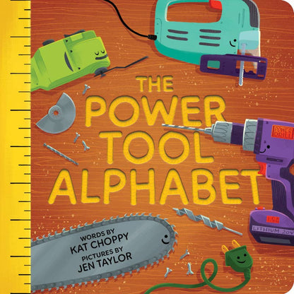 Book cover of 'The Power Tool Alphabet' with tools on a wooden background