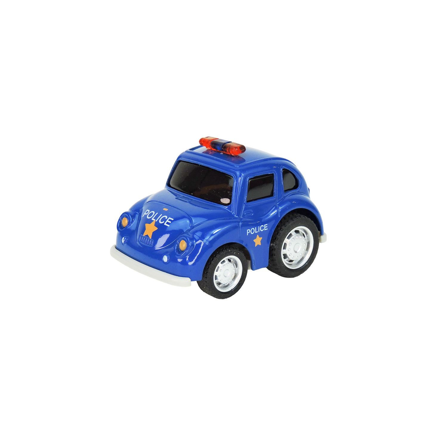 Toy police car on a white background