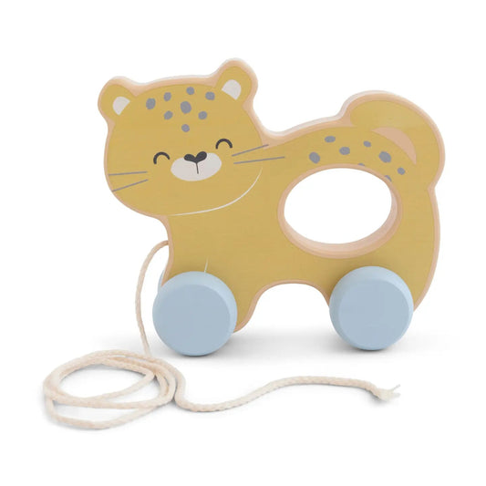 wooden cheetah shaped pull along toy