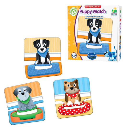 15 self correcting puzzle sets teaching colors and patterns. dog themed