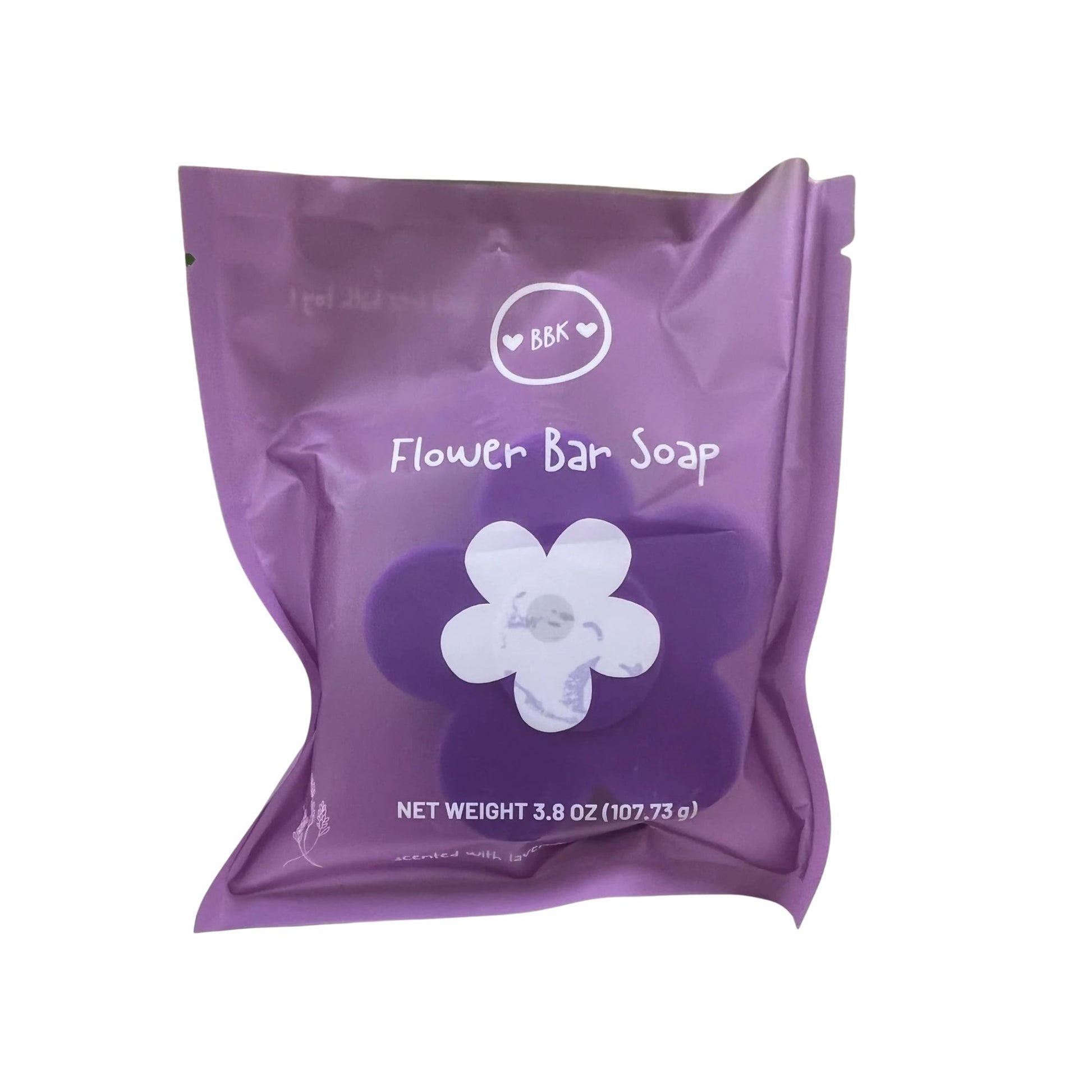 Purple package of Flower Bar Soap with a flower design on a white background