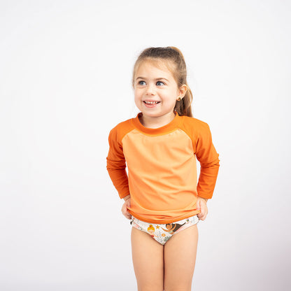 Dark Coral and Light Peach Long Sleeve Baseball Rash Guard Shirt