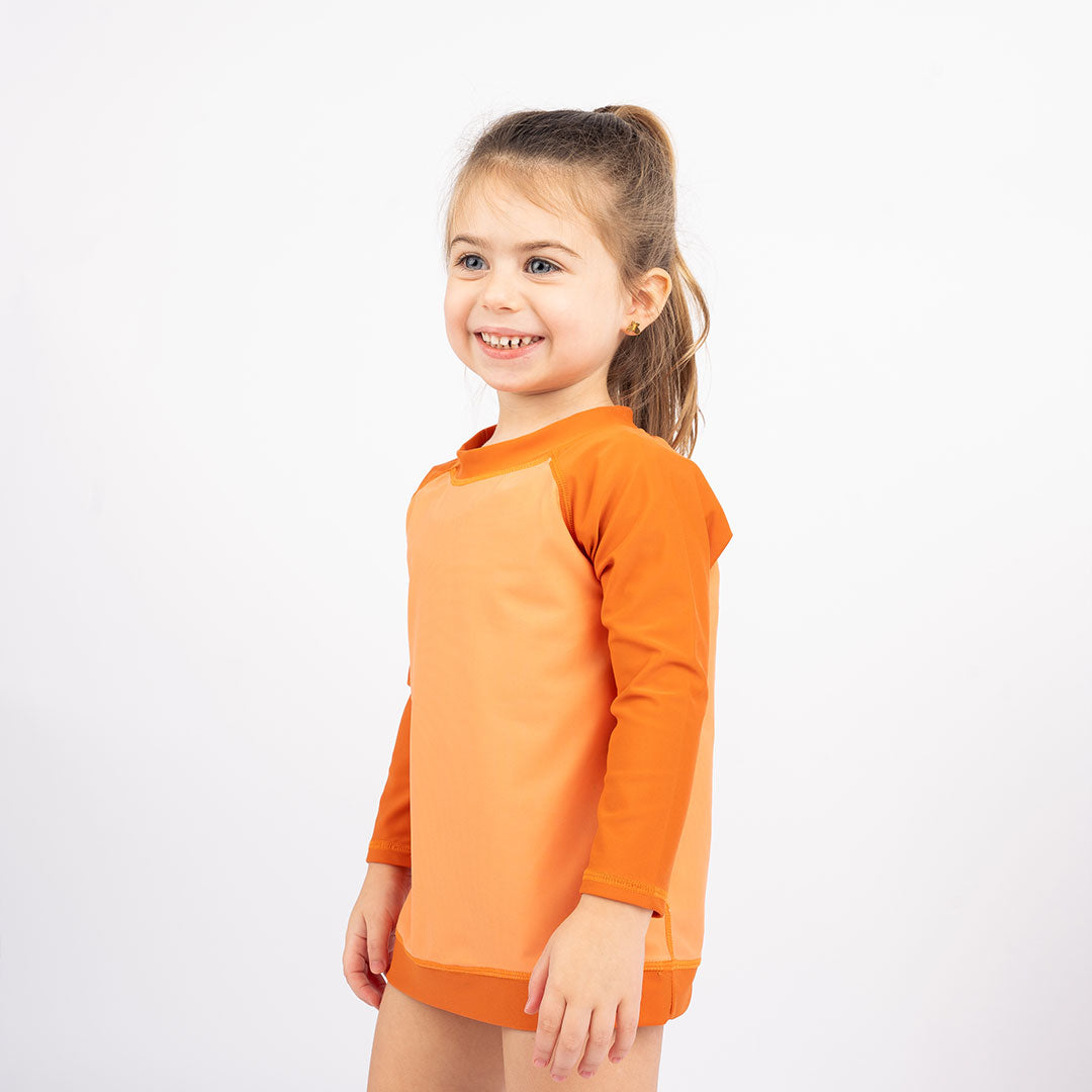 Dark Coral and Light Peach Long Sleeve Baseball Rash Guard Shirt