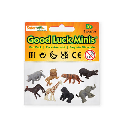 Pack of Good Luck Minis animal figurines with Safari Ltd branding on a white background