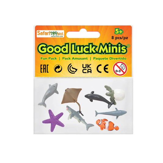 Pack of Good Luck Minis figurines with various sea creatures on a white background